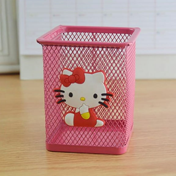 Sanrio Hello Kitty Anime Pen Holder Stationery Brushes Storage Mesh Makeup Brush Pen Case Large Capacity Desktop Pen Holder Box
