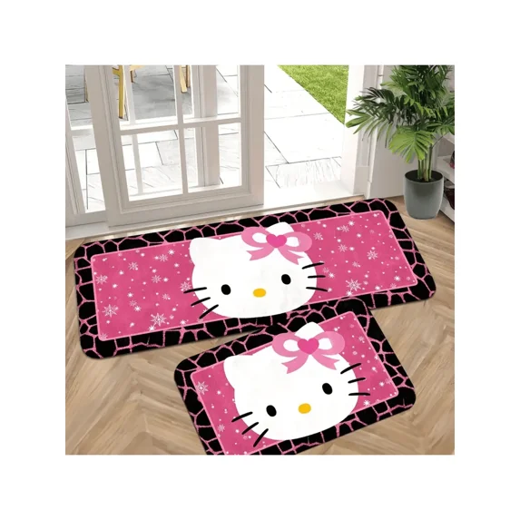 Sanrio Hello Kitty Asymmetrical Door Mat, Cute Cartoon Shaped Accent Rug for Bedroom & Office, Soft Polyester Decorative Floor Carpet for Living Room, Kawaii Room Decor, Pink