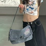 Sanrio Hello Kitty Bags American Style Trend Washed Denim Underarm Bag Y2K Millennium Vintage Shoulder Bag Women Luxury Handbags LDG