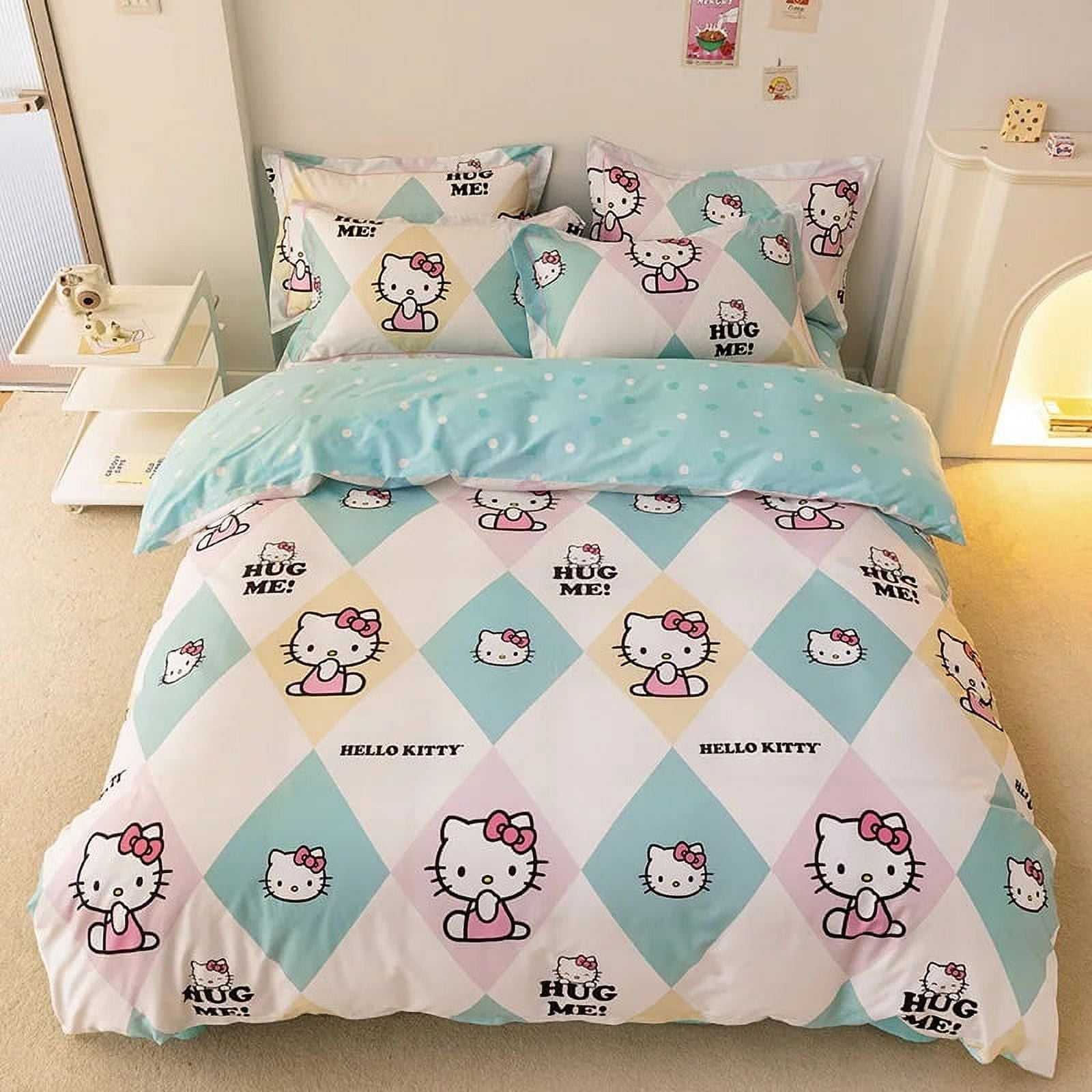 Sanrio Hello Kitty Bedding Set 100%cotton Duvet Cover Bed Sheet Pillowcase Bedsheet Single King ...