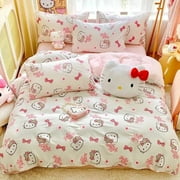 Sanrio Hello Kitty Bedding Set Cute Cotton Four Piece Double Queen Size Bed Linens Pillowcase Girl Dorm Bedclothes Home Textile