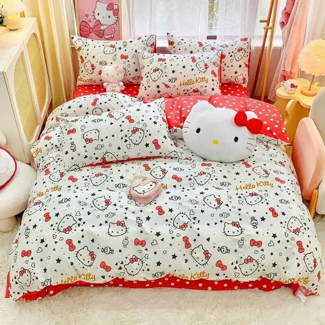 Sanrio Hello Kitty Bedding Set Cute Cotton Four Piece Double Queen Size
