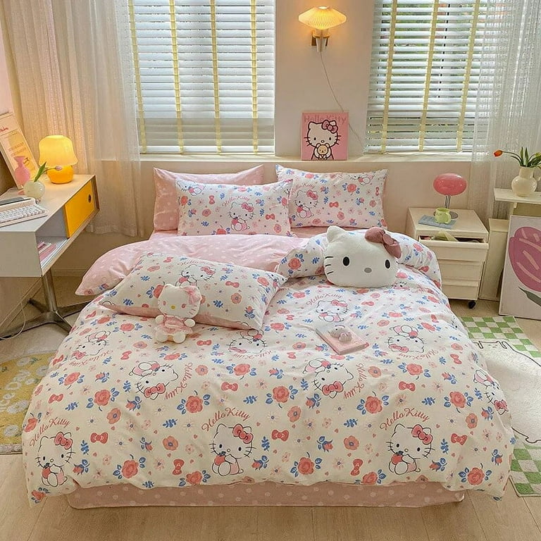Sanrio Hello Kitty Bedding Set Cute Cotton Four Piece Double Queen Size Pillowcase Bed Linens Girl Dorm Bedclothes Home Textile Walmart