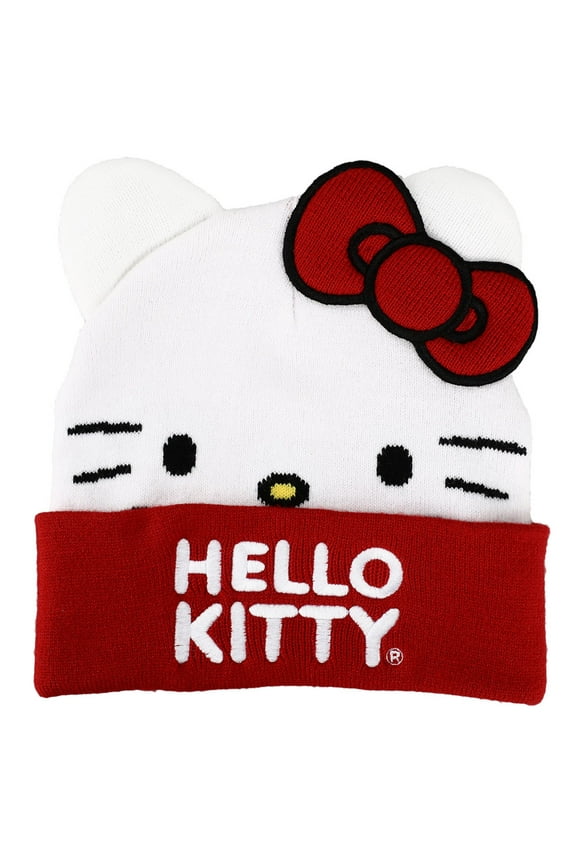 Sanrio Hello Kitty Big Face Bow Embroidered Beanie Hat for Girls