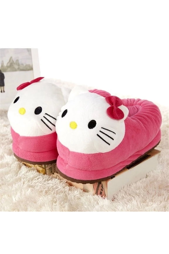 Sanrio Hello Kitty Big Head Plush Slippers Winter Cartoon Y2K Cotton Shoes Plush Shoes Student Dormitory Bag Feet Cotton Shoes