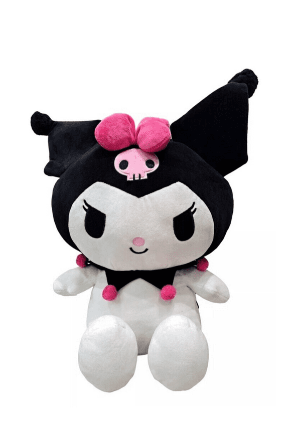 Sanrio Hello Kitty Black Pink Kuromi 16" inch Sitting Pose Plush Backpack New