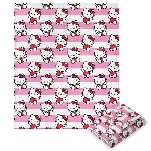 Sanrio Hello Kitty Bow And Stripes Kids Silk Touch Throw Blanket