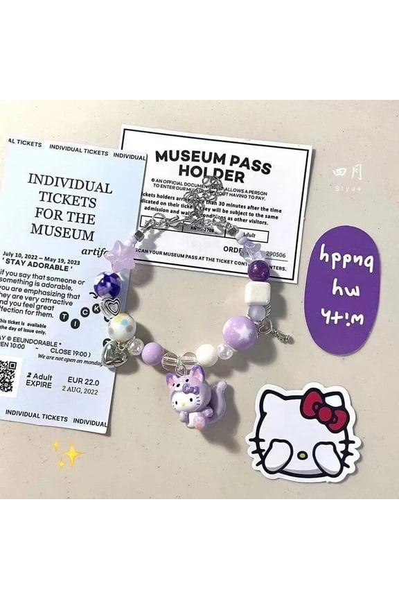 Sanrio Hello Kitty Bracelet Cartoon Cute Purple Beads Jewelry Female Niche Design Girly Heart Kawaii Girlfriend Bracelet Gift