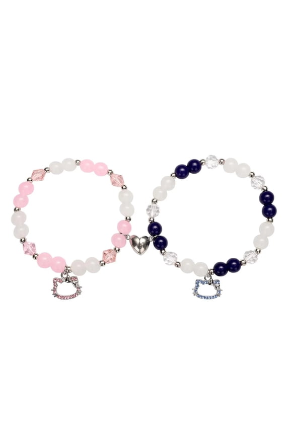Sanrio Hello Kitty Bracelet Couple Love Magnetic Buckle Beaded Bracelet Exquisite Cat Diamond Pendant Girls Festival Gifts