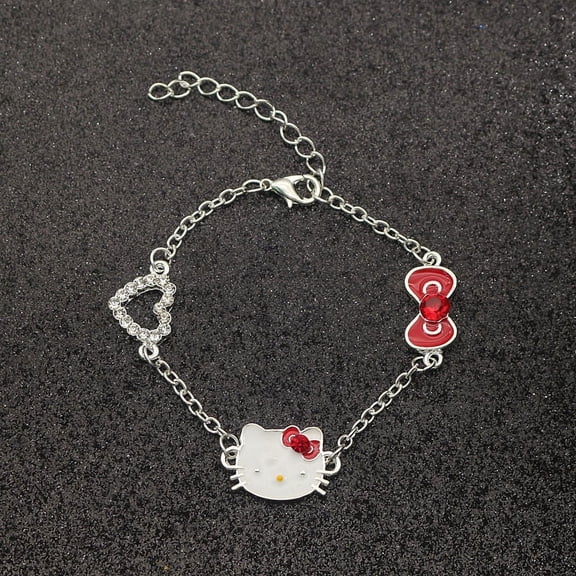 Sanrio Hello Kitty Bracelet Necklace Earrings Ruby Jewelry Set Accessories Fashion Decorate Delicate Wild Simple Girlfriend Gift