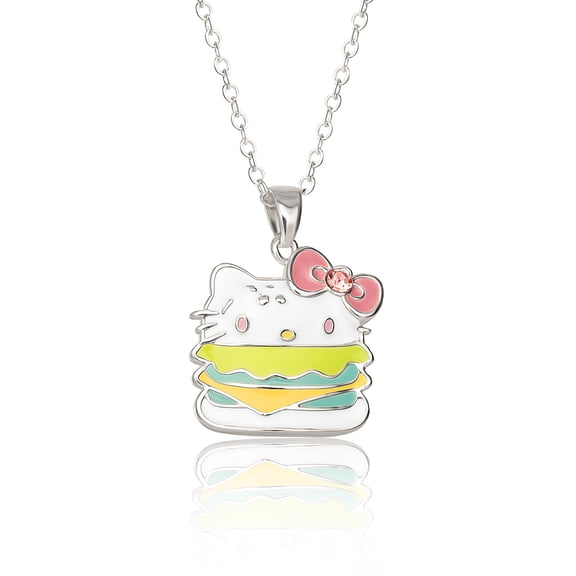 Sanrio Hello Kitty Brass Enamel and Pink Crystal Cafe Hamburger 3D Pendant