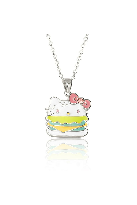 Sanrio Hello Kitty Brass Enamel and Pink Crystal Cafe Hamburger 3D Pendant