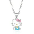 thumbnail image 1 of Sanrio Hello Kitty Brass Silver Plated Enamel Seated Necklace - 18'' Chain, Officially Licensed, 1 of 4