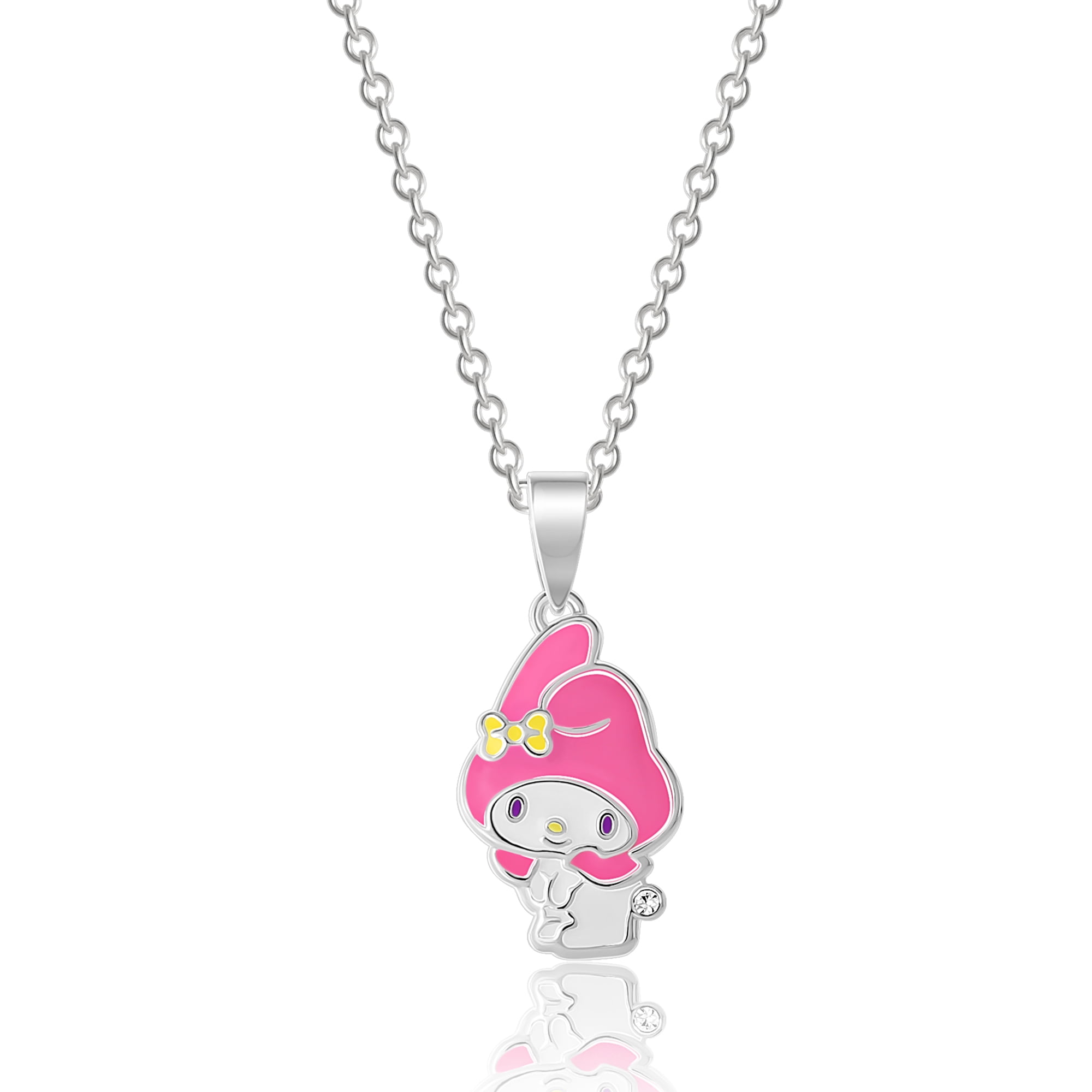 Sanrio Hello Kitty Brass Silver Plated and Clear Crystal My Melody Pendant - 18'' Chain, Officially Licensed