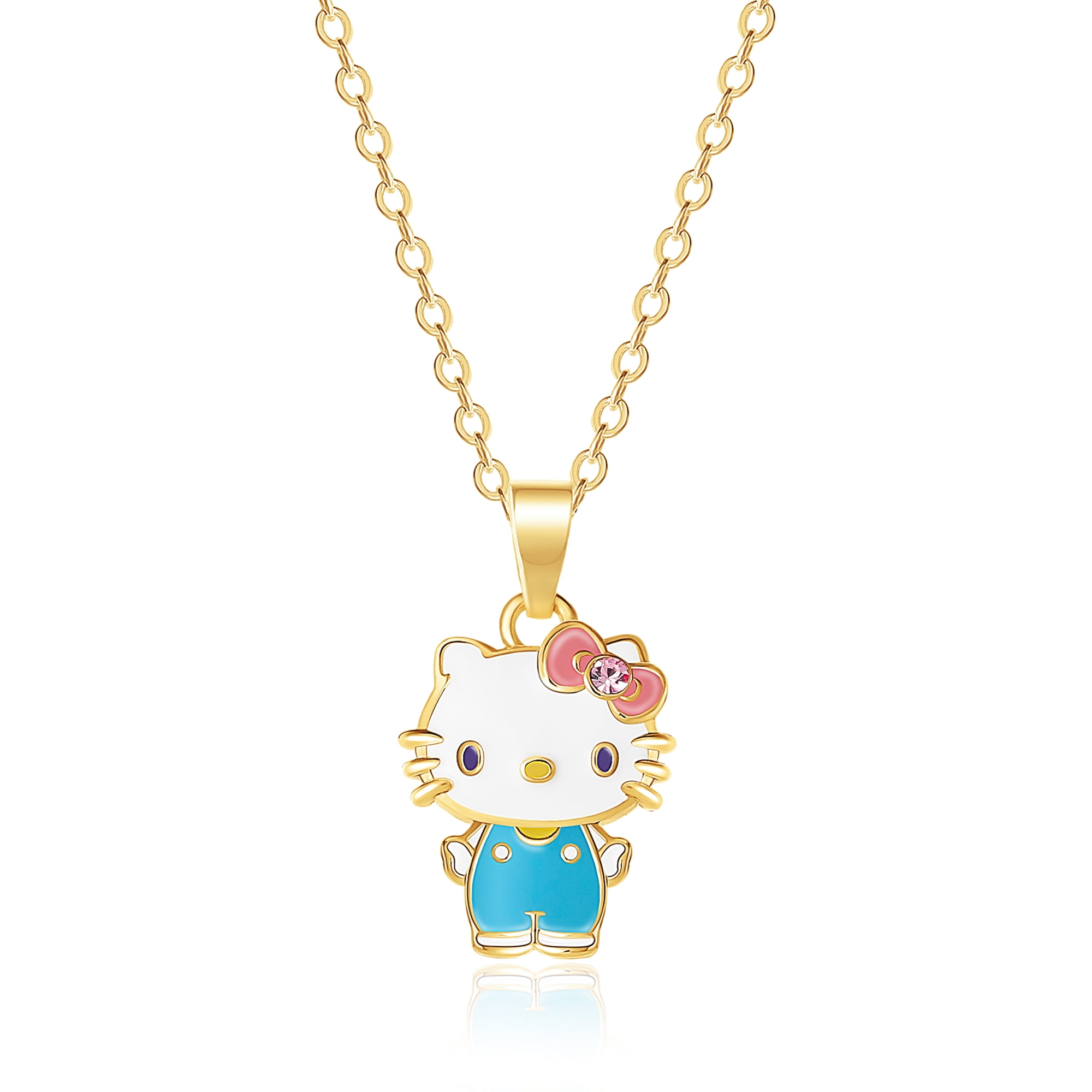 Sanrio Hello Kitty Brass Yellow Gold Plated and Pink Crystal Pendant - 18'' Chain, Officially Licensed