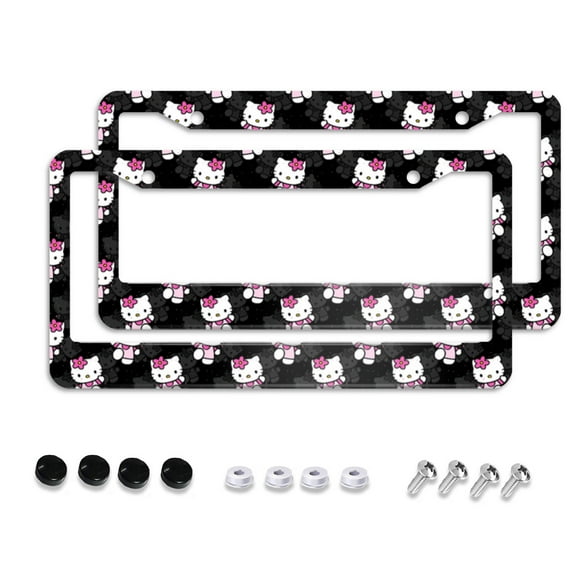 Sanrio Hello Kitty Cartoon Car License Plate Frame 2 Pack, License Plate Cover Bracket Decorative Aluminum License Plate Frame Auto Accessories Unisex 11.8 X 5.9 Inch 2 Holes with Screws