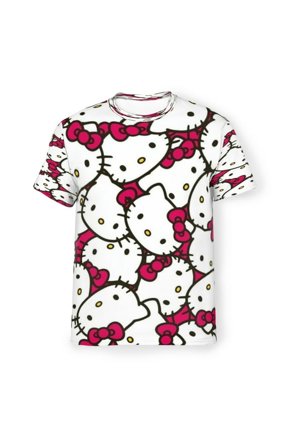 Sanrio Hello Kitty Cartoon Men's Printed Milk Silk Short Sleeve T-Shirt