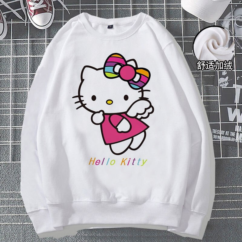 Sanrio Hello Kitty Cat Plush White Long Sleeved Sweater Cute Female ...