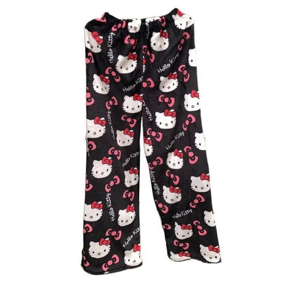 Sanrio Hello Kitty Celana Mewah Women Thickened Warm Pajama Pants Cute Cartoon Celana Long Pants Kaki Lebar Celana Lurus Longgar