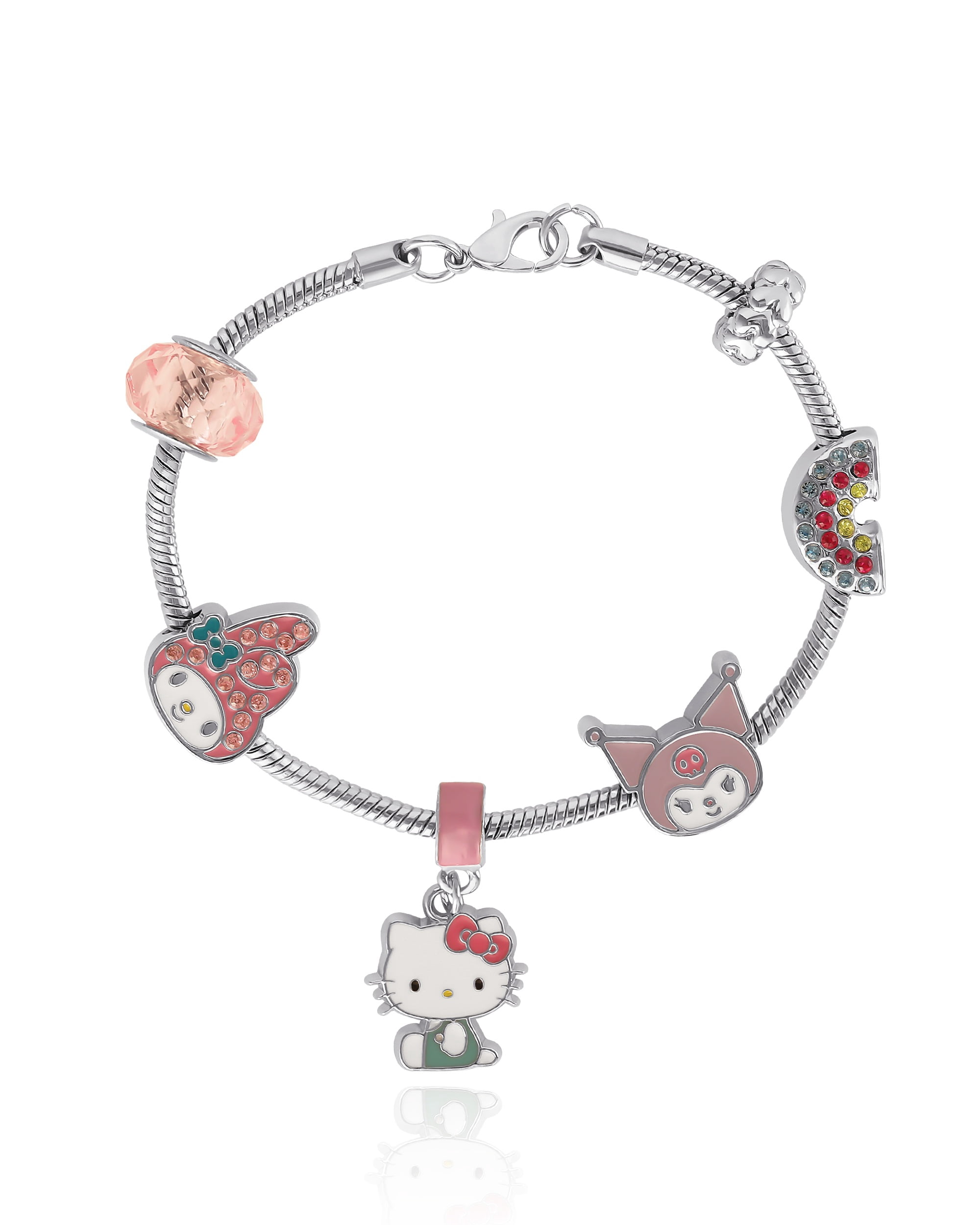 SALLY ROSE Hello Kitty Charm Bracelet for Women, 7" Fashion Sanrio Bracelet with 6 Unique Charms Official License
