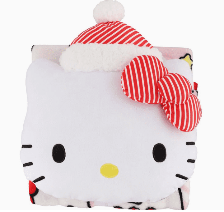 Sanrio Hello Kitty Christmas Nogginz Set – 12" Pillow & 45" x 55" Cozy Fleece Throw Blanket