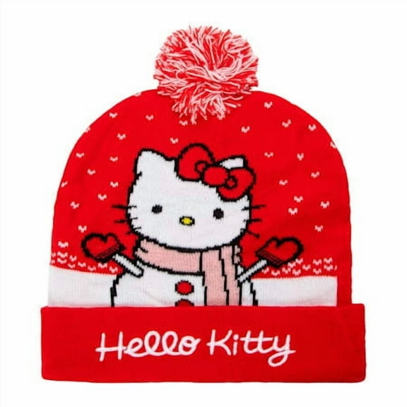 Sanrio Hello Kitty Christmas Winter Beanie Pom Hat - Red