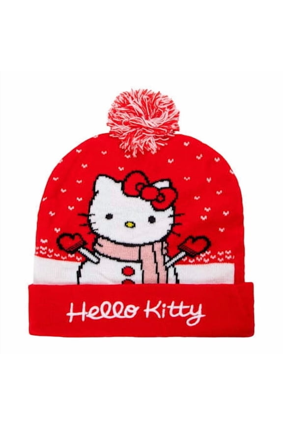 Hello Kitty Christmas Winter Beanie Pom Hat - Red