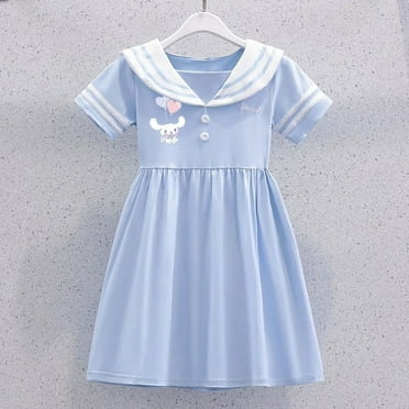 Sanrio  Hello Kitty Cinnamoroll Children‘s Dresses Summer Short Sleeve Girl Navy Neck Princess Dress Birthday Party Child Clothes Gift