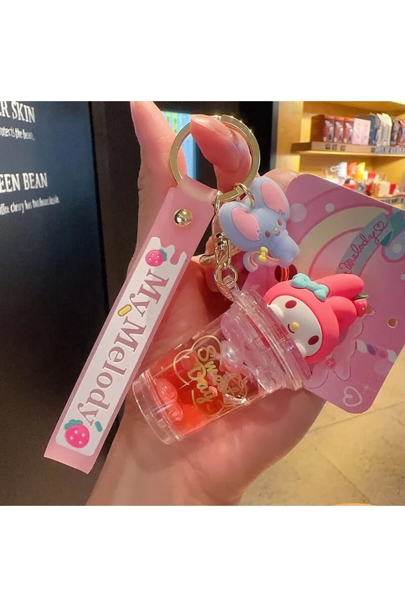 Sanrio Hello Kitty Cinnamoroll Key Chain Key Ring Pendant Doll Bag Ornament Accessories Drifting In Oil Anime Creative Kawaii