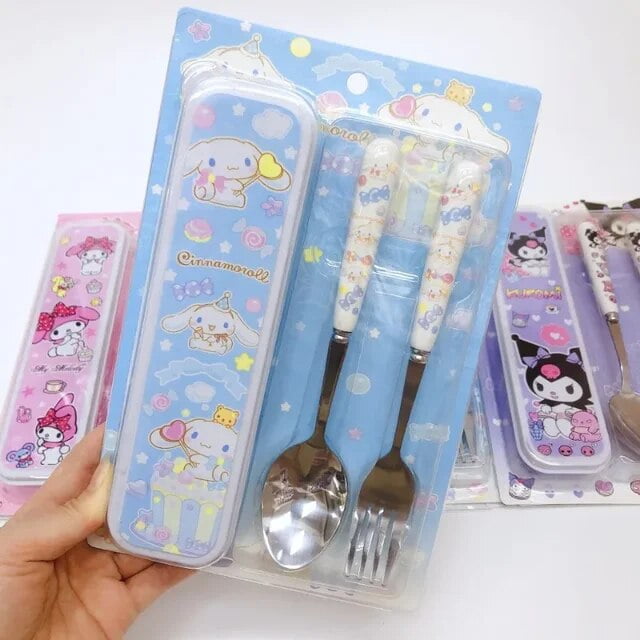 Sanrio Hello Kitty Cinnamoroll My Melody Kawaii Cartoon Children Spoons and Forks Students Cute