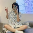 thumbnail image 1 of Sanrio Hello Kitty Cinnamoroll Pajamas New Summer T Shirt Shorts 2Pcs Homewear Kawaii Casual Polyester Soft Women Sleepwear Set, 1 of 10