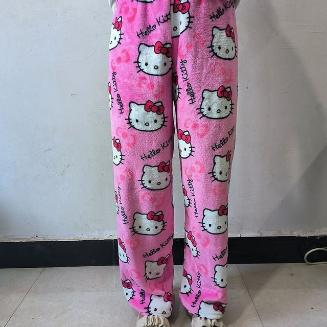 Sanrio Hello Kitty Coral Fleece Pajama Pants Anime Cartoon Soft Fashion ...