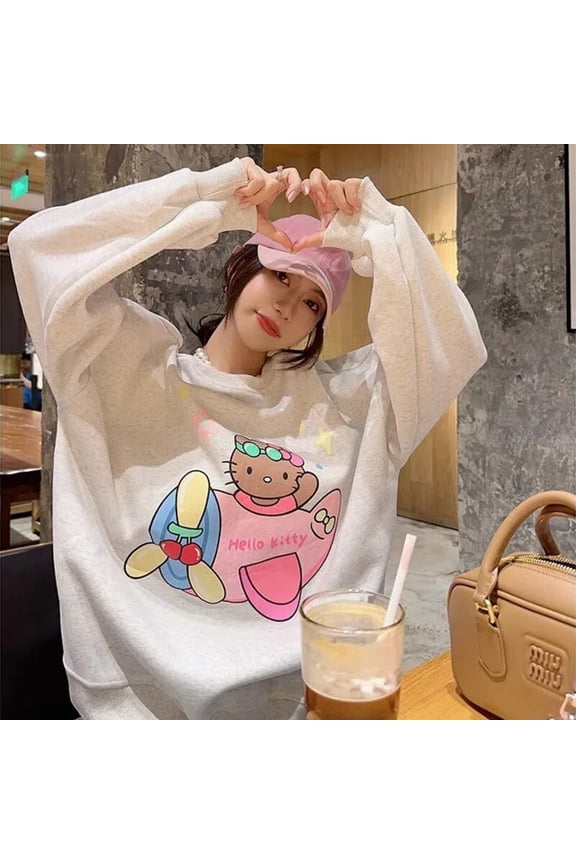 Sanrio Hello Kitty Cotton Long Sleeve Sweater Girls Kawaii 2000s Kpop Hip Hop Aesthetic Hoodie Y2k Campus Style Pullovers Female