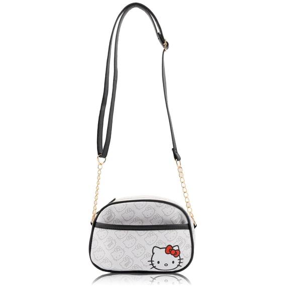 Sanrio Hello Kitty Crossbody Purse, Faux Leather Camera Bag, White