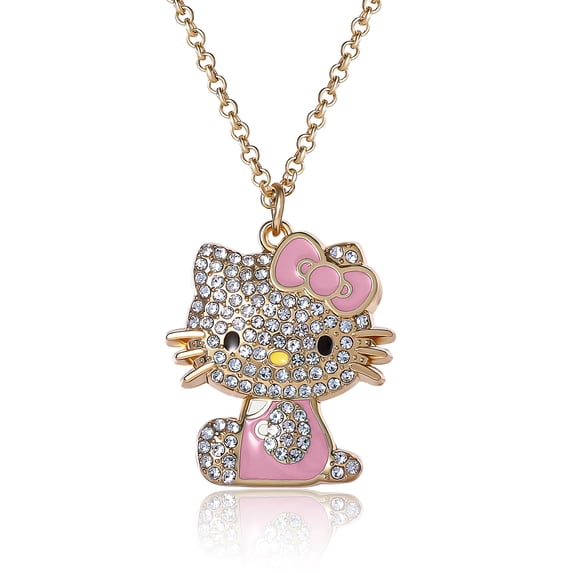 Sanrio Hello Kitty Crystal Pendant Necklace - Gold-Tone with Colorful Enamel Accents