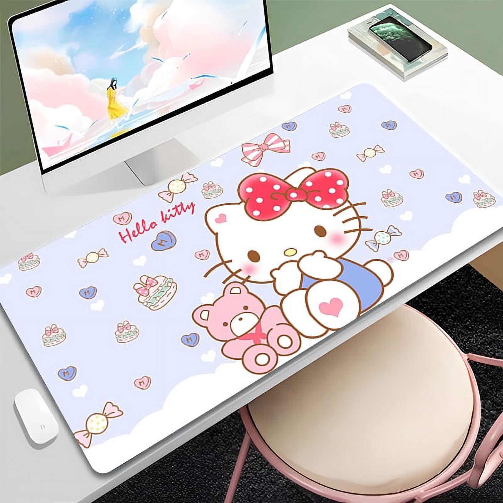 FLY SPRAY Large Gaming Mouse Pad For Computer,XXL Cute Cat Mousepad Laptop,Green Anime Mouse Mat,Extended Black Waterproof Keyboard Pads,Non-Slip