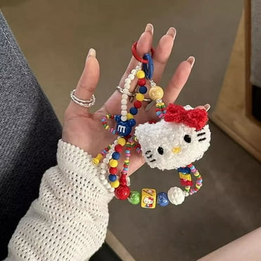 Sanrio  Hello Kitty Cute  Colorful Beaded Keychain Cartoon  Plush Hanging Chain Phone Strap Wrist Strap Backpack Pendant Girl Gifts