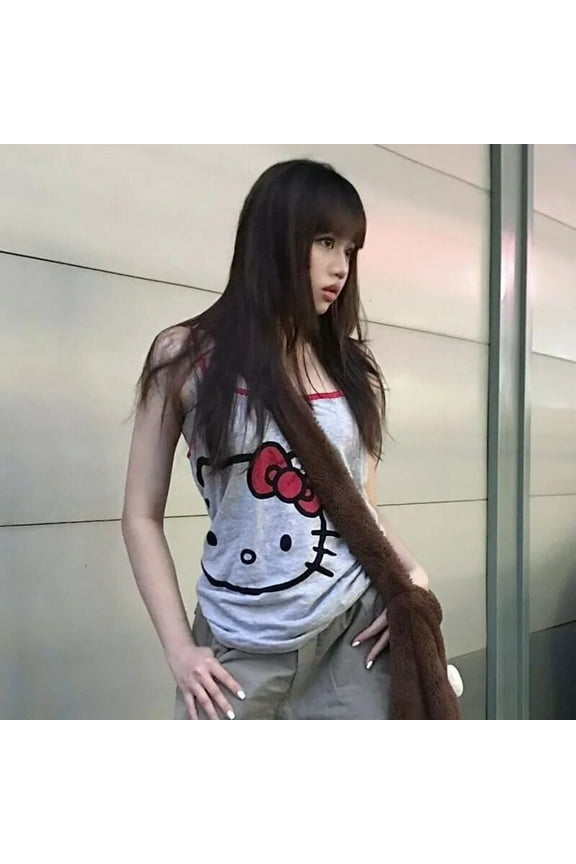 Sanrio Hello Kitty Cute Tank Tops Women Summer Fashion Sleeveless T-shirts Streetwear Sexy Suspender Cartoon Y2k Spicy Girl Vest