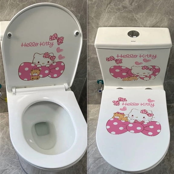 Sanrio Hello Kitty Cute Toilet Sticker Toilet Seat Sticker Waterproof Self-adhesive Toilet Bathroom Decorative Wall Sticker