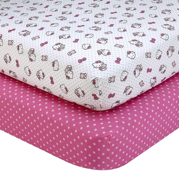 Sanrio Hello Kitty Cute as a Button 2 Piece Sheet Set, Pink/White