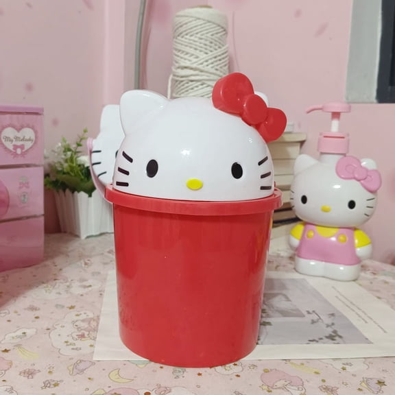 Sanrio Hello Kitty Desktop Trash Can Cartoon Around The Desktop Trash Basket Cute Square with Lid Storage Box