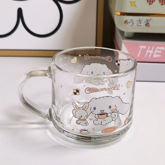 Sanrio Hello Kitty Drinkware Kuromi My Melody Cinnamoroll Cartoon Glass Milk Cup Straw Water Cup Breakfast Cup