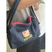 Sanrio Hello Kitty Embroidered Denim Handabg Y2k Girls Trend Harajuku Cute Crossbody Bag Large Capacity Purse Wallet Bags Female
