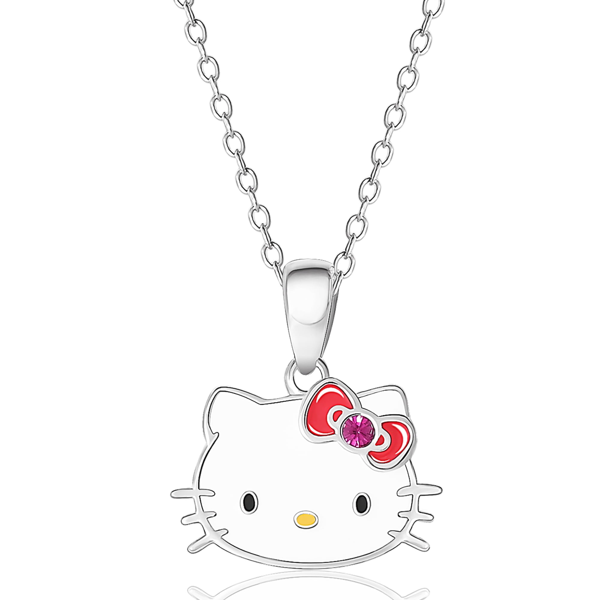 Hello Kitty Sanrio Womens Necklace Official License - Silver Plated Necklace with Enamel and Crystal Pendant C36
