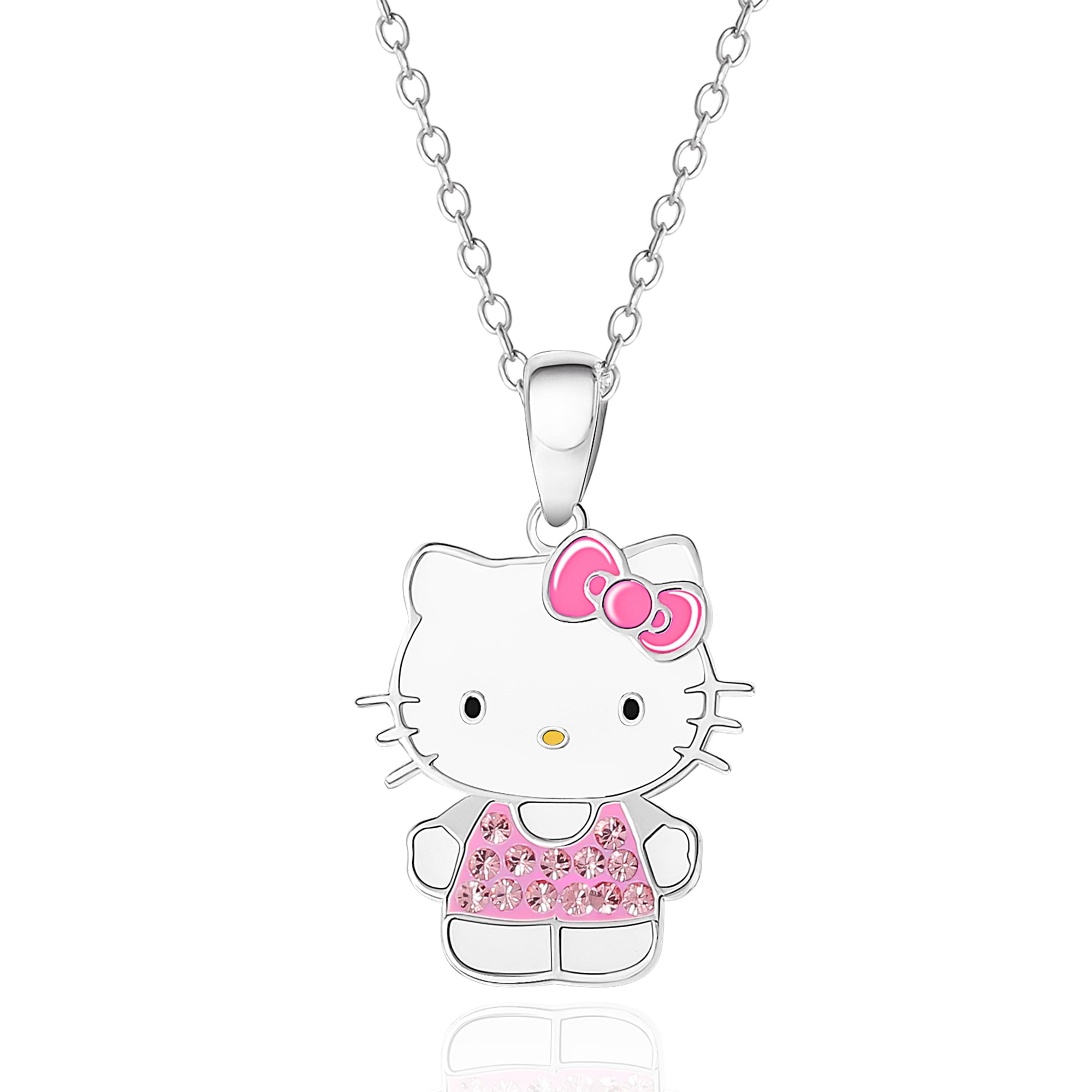 Sanrio Hello Kitty Enamel Pink Cubic Zirconia Necklace - 18'' Chain, Officially Licensed
