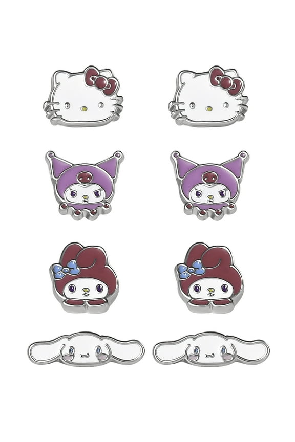 - Hello Kitty Enamel Stud Earrings Set - 4 Pairs, Girls/Tween