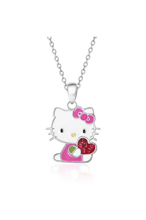 Sanrio Hello Kitty Enamel and Red Crystal Pendant - 18'' Chain,Officially Licensed