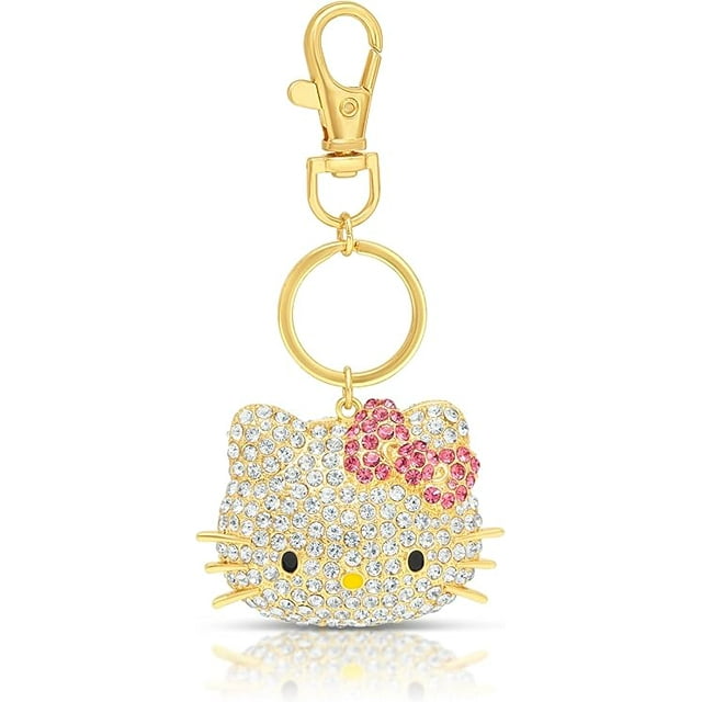 Sanrio Hello Kitty Face Pave 3D Bling Keychain - Bag Charm, Backpack Accessories, Travel Collectible Gift Keychains