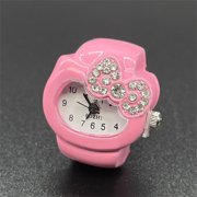 ZONGWU Sanrio Hello Kitty Finger Watch Mini Elastic Strap Alloy Watches Couple Rings Jewelry Clock Rings Girls decorations Gifts tgj