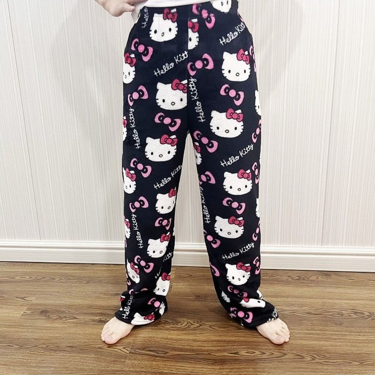 Sanrio Hello Kitty Flannel Pajamas Black Women‘s Warm Woolen Cartoon ...